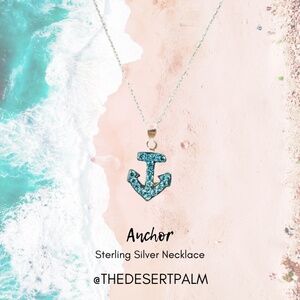 Sterling Silver Blue Crystal Anchor Necklace 18" + 2" Extender